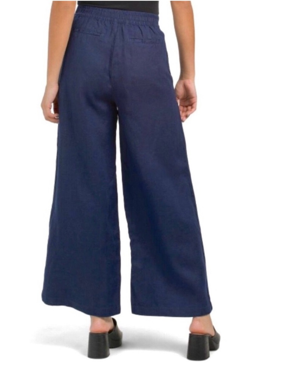 Halston Navy Linen Wide-Leg Pants - Picture 2 of 6